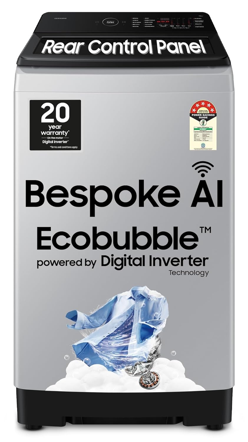 Samsung Smart Choice 10 Kg, 5 Star, AI Wash, AI Energy Mode, Wi-Fi, Ecobubble, AI VRT+, Soft Closing Door, Digital Inverter, Fully-Automatic Top Load Washing Machine (WA80F10E2LTL, Lavender Gray)